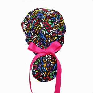 Muziek Paardenstaart Scrub Hat, Chirurgische Hoed voor Vrouwen, Womens Scrub Hat, Muziek Notities Paardenstaart Chirurgische Hoed, Chirurgische Cap Vrouwen, Lang Haar Chirurgische Cap