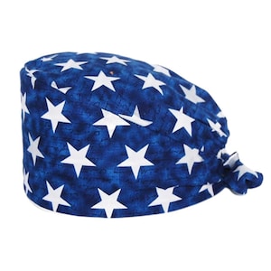 Stars Surgical Cap,Simple Scrub Hat,Chemo Cap,Dental Scrub Hat,Doctor Scrub Cap,Mens Scrub Hat,Womens Surgical Cap Buttons,Blue Scrub Hat