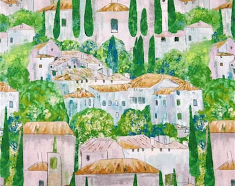 Gustav Klimt ‘Church in Cassone’ Fabric–Italian Village Landscape Print–100% Cotton Fabric by Half Yard for Home Decor, Upholstery & Apparel