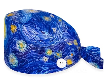 8 Patterns Starry Night Scrub Hat,Van Gogh Surgical Cap,Scrub Hat Men,Womens Surgical Cap,Doctor Cap,Nurse Hat,Cool Scrub Cap,Scrub Hat Mens