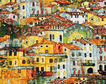 Gustav Klimt ‘Malcesine on Lake Garda’ Fabric – Lost Masterpiece Art Print – 100% Cotton Fabric by Half Yard for Home Decor, Apparel & Gifts