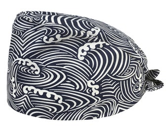 Japanese Scrub Hat,Waves Surgical Cap,Womens Surgical Hat,Japanese Surgical Hat,Waves Scrub Cap,Seigaiha Surgical Cap,Seigaiha Scrub Hat