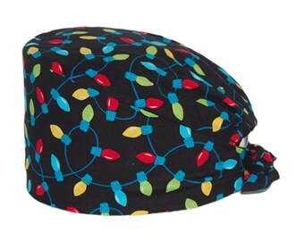 Christmas Lights Surgical Cap,Christmas Scrub Hat,Unisex Medical Hat,Lights Scrub Hat,Surgical Hat Women,Scrub Cap Men,Black Surgical Hat