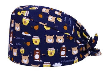 クマの手術用キャップ、スクラブハット クマ、動物のスクラブキャップ、クリニックキャップ、スクラブキャップ レディース、クマのスクラブハット、かわいい手術用キャップ、かわいいスクラブハット