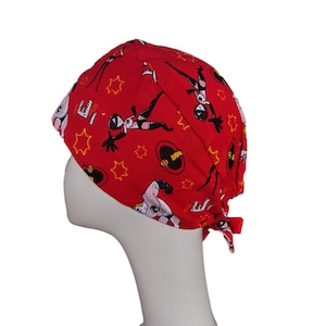 The Incredibles Surgical Cap,Red Surgical Hat,Dentist Scrub Cap,Surgeon Hat,Doctor Cap,Nurse Hat,Chemo Cap,Anime Scrub Cap,Cartoon Scrub Hat
