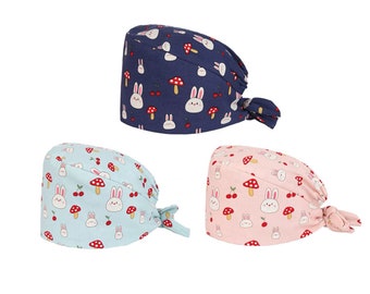 3 Colors Surgical Cap Rabbit,Scrub Hat Bunny,Womens Scrub Cap Buttons,Scrub Cap Rabbit,Surgical Hat Bunny,Cute Surgical Cap,Cute Scrub Hat