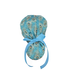 Peacock Ponytail Cap,Ponytail Scrub Cap,Ponytail Surgical Cap,Ethnic Ponytail Hat,Vintage Ponytail Cap,Retro Ponytail Hat,Women Ponytail Cap