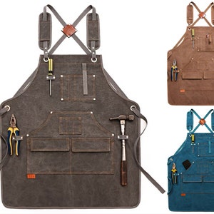 Canvas Apron for Men,Canvas Apron Women,Canvas Apron Woodworking,Work Apron,Thick Apron with Pockets,Restaurant Apron,Florist Apron