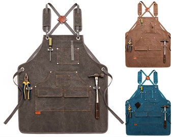 Canvas Apron for Men,Canvas Apron Women,Canvas Apron Woodworking,Work Apron,Thick Apron with Pockets,Restaurant Apron,Florist Apron