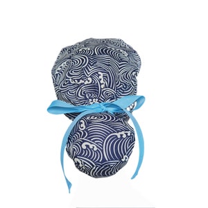 Golven Paardenstaart Scrub Hat, Paardenstaart Chirurgische Hoed, Japanse Paardenstaart Hoed, Golven Paardenstaart Cap, Japanse Paardenstaart Cap, Seigaiha Ponytail Hat