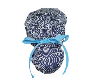 Waves Ponytail Scrub Hat,Ponytail Surgical Hat,Japanese Ponytail Hat,Waves Ponytail Cap,Japanese Ponytail Cap,Seigaiha Ponytail Hat
