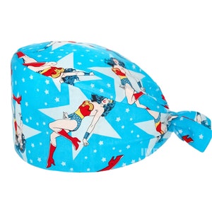 Sombrero quirúrgico de wonder woman, sombrero quirúrgico para hombres, sombrero quirúrgico de dibujos animados, gorra quirúrgica genial, gorra de exfoliación con botones, sombrero de exfoliación de héroe, sombrero quirúrgico de anime
