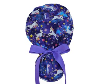 Unicorns Ponytail Scrub Hat,Ponytail Hat for Women,Womens Ponytail Hat,Ponytail Surgical Hat,Ponytail Cap,Woman Ponytail Scrub Cap