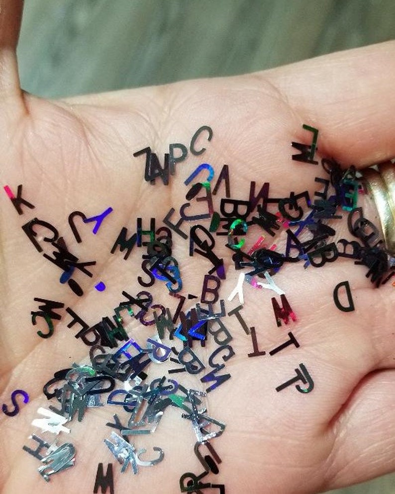 Letter Alphabet Black Holographic Glitter Shape Solvent Etsy
