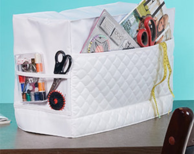 Sewing Machine Cover with 3 Convenient Pockets - Universal for Most Standard Singer & Brother Machines | Rodi's (White)