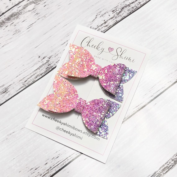 pigtail 1.5/" bow hair bobbles lilac pink mermaid glitter Set of 2 toddler