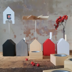 Häuser Set M aus 5 | Stadt aus Pyramide, Räucherhaus, Kerzenhaus, Haushalter, Blumenhaus | verschiede Farbkombinationen
