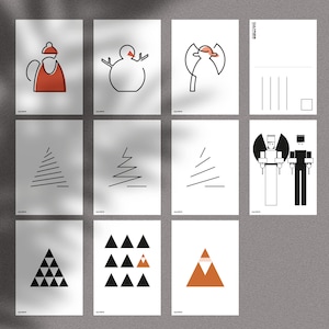 Postcard set of 10 minimalist Christmas graphics No.