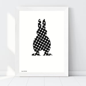 Druckgrafik &quot;Osterhase Gepunktet Schwarz mit weiss&quot;