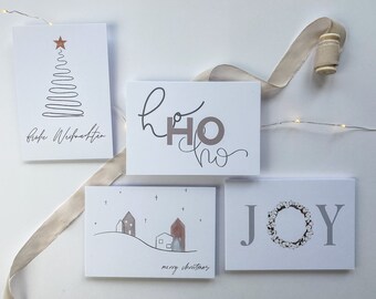 4er Weihnachtskarten Set, moderne Karten Weihnachten, Weihnachtskarten, Postkarte, Weihnachtsgrüße, Weihnachtsgeschenk, minimalistisch