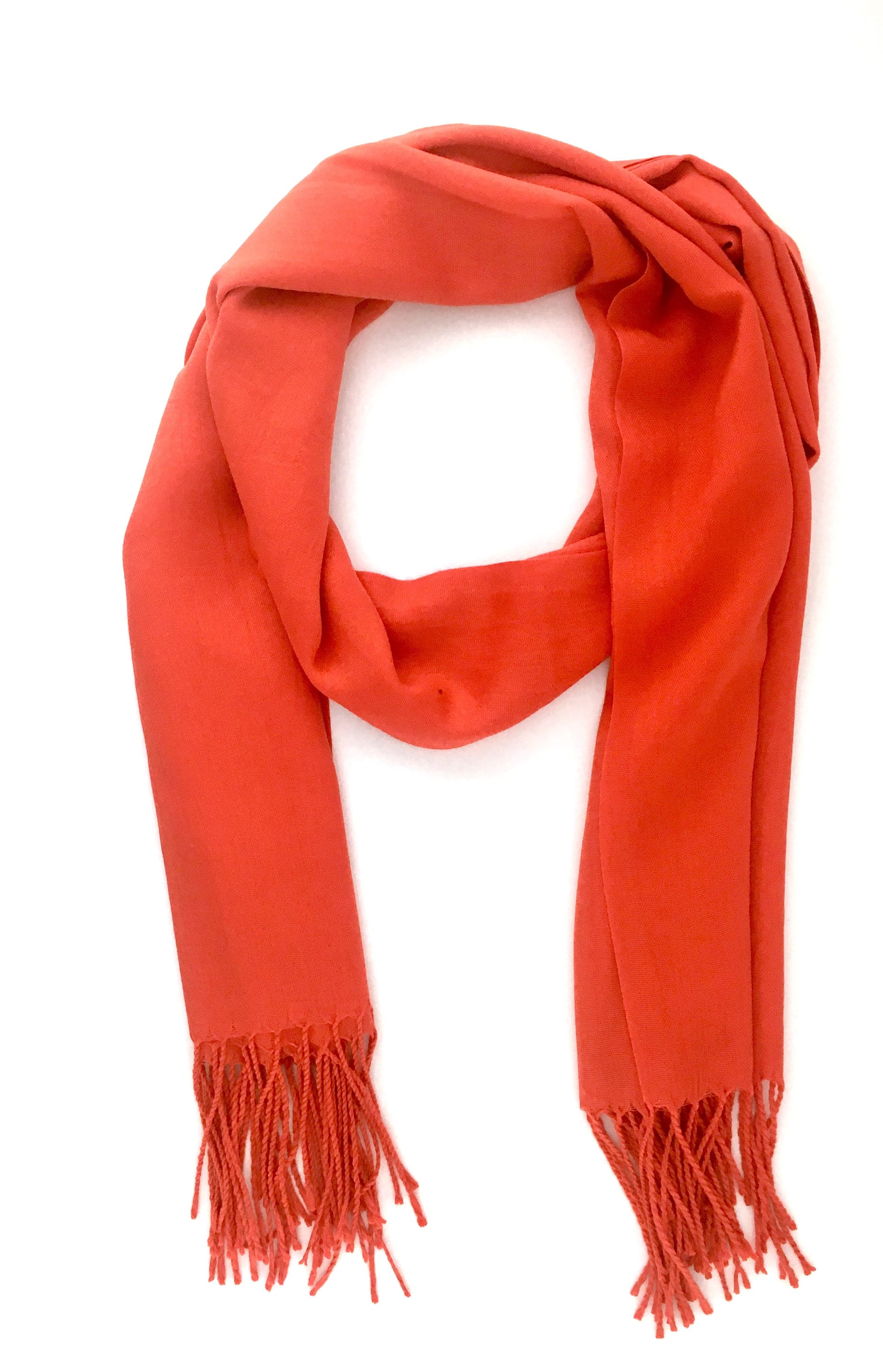 Bright Orange Scarf with fringe Long Pashmina Oblong Scarf Etsy