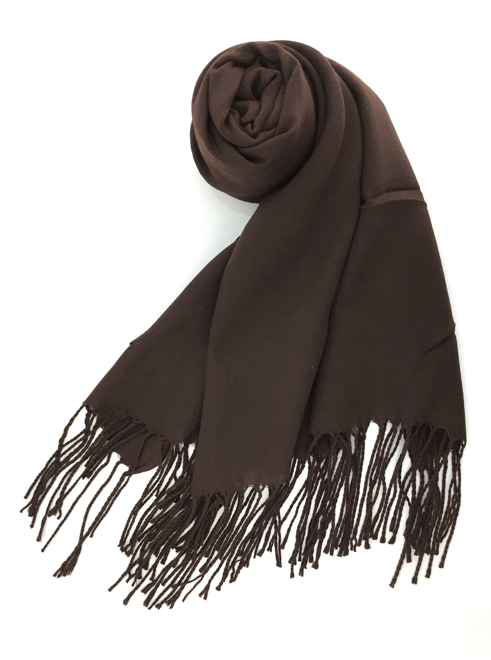 Coffee Brown Scarf with fringe Long Pashmina Oblong Scarf Etsy