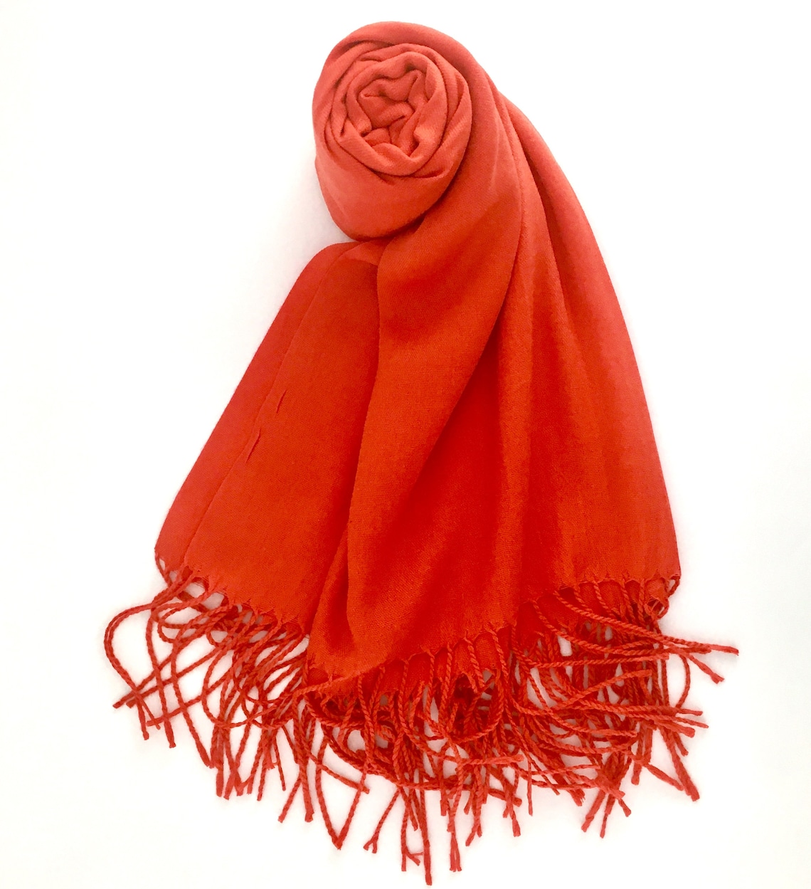 Bright Orange Scarf with fringe Long Pashmina Oblong Scarf Etsy