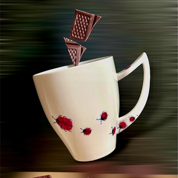 2 Kaffeetassen/Pott handbemalt mit Marienkäfer