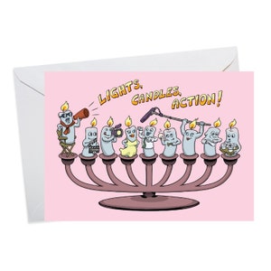 Lights, Candles, Action! Hollywood Hanukkah Card, Funny Hanukkah Cards, Cute Hanukkah Card, Jewish Holiday Card, Jewish Greeting Card