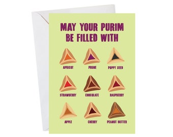 Purim Card, Jewish Greeting Card, Hamantaschen Card, Cute Jewish Card, Happy Purim Card, Jewish Holiday Card,