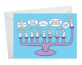 Funny Hanukkah Card, Pandemic Card, Happy Chanukah Cards, Jewish Holiday Card, Jewish Greeting Card, Hanukkah Gift, Menorah, Candles