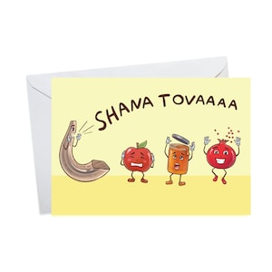 Rosh Hashanah Card, Funny Rosh Hashanah Card, Cute Jewish Card, Shana Tova, Apples and Honey, Jewish New Year Card, Shofar Card
