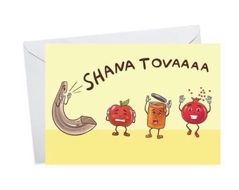 Rosh Hashanah Card, Funny Rosh Hashanah Card, Cute Jewish Card, Shana Tova, Apples and Honey, Jewish New Year Card, Shofar Card, Jewish Gift