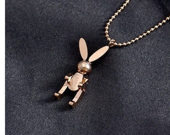 Stainless Steel rabbit luck pendant necklace moving legs mechanism top quality charm necklace dainty necklace