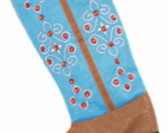 Boot Texas Christmas Stocking-Light Blue Top with Red beads