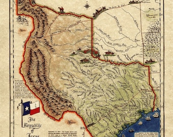 Texas Historical Map - Republic of Texas 1836