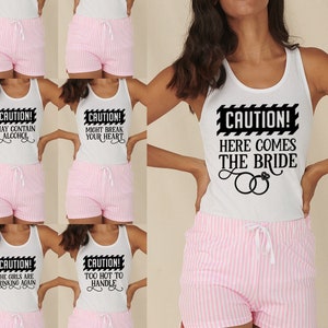 Personalised Caution Girls Weekend Pyjamas Set In A Bag Matching Pajamas Loungewear Adult Pjs Hen Do Bachelorette Pyjamas