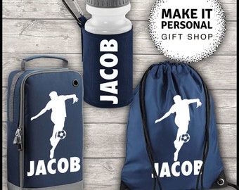 Personalised Football Boot Bag Sports Set Boot Bag Water Bottle and Gym Bag Navy Blue ADD Your NAME Back To School