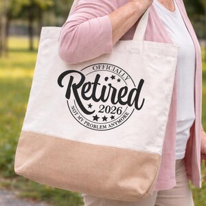 Personalised Retirement Jute Tote Bag | Custom Retired 2026 Gift | Leaving Work Present | Eco Friendly Shopping Bag | Unique Retirement Gift Bild 3