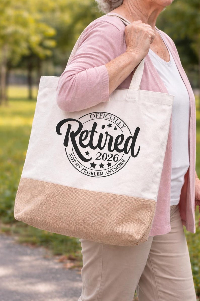 Personalised Retirement Jute Tote Bag | Custom Retired 2026 Gift | Leaving Work Present | Eco Friendly Shopping Bag | Unique Retirement Gift Bild 3