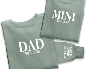 Personalised Dad and Mini EST Sweatshirt, Name On The Sleeve Father's Day Gift, Daddy Birthday Gift, New Daddy Gift