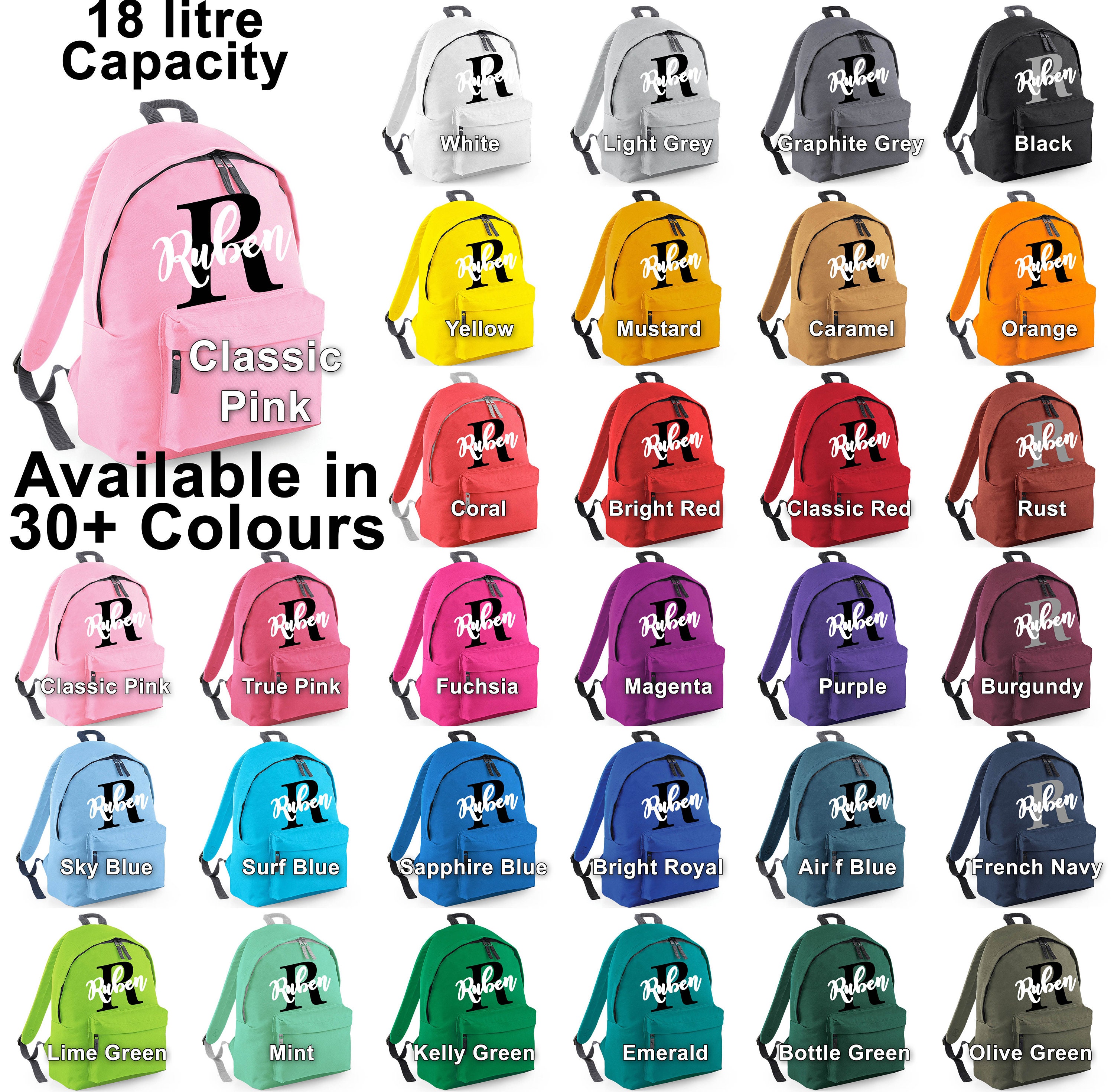 Kids Backpack Personalised With Name and Initial Back To Etsy