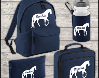 Horse Print Kids Backpack Set - Includes Cooler Lunch Bag & Pencil Case, 600D Polyester