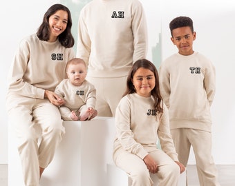 Initials Tracksuit Matching Family Tracksuits Personalised with Initials Kid & Adult Matching Tracksuit Sets Sweatshirt Jogging Bottoms