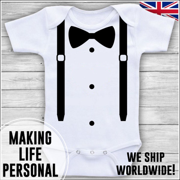 Bodysuit Braces & Bow Tie Boys Baby Grow Bodysuit Vest