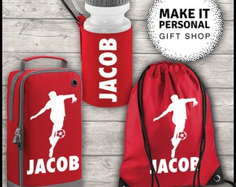 Personalised Football Boot Bag Sports Set Boot Bag Water Bottle and Gym Bag Red ADD Your NAME Back To School