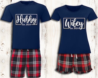 Personalised Pyjamas Hubby & Wifey Matching Pyjamas Mr and Mrs Valentines Gifts Couples Mr and Mrs Wedding Anniversary Gift