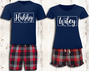 Personalised Pyjamas Hubby Wifey Matching Pyjamas Mr and Mrs Valentines Gifts Couples Mr and Mrs Wedding Anniversary Gift