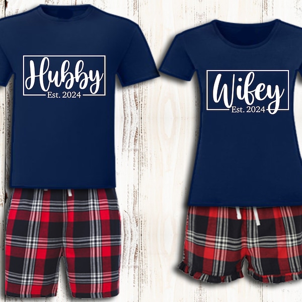 Personalised Pyjamas Hubby & Wifey Matching Pyjamas Mr and Mrs Valentines Gifts Couples Mr and Mrs Wedding Anniversary Gift