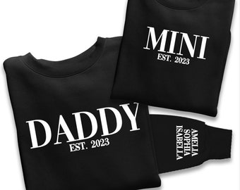 Personalised Daddy and Mini EST Sweatshirt, Name On The Sleeve Father's Day Gift, Daddy Birthday Gift, New Daddy Gift